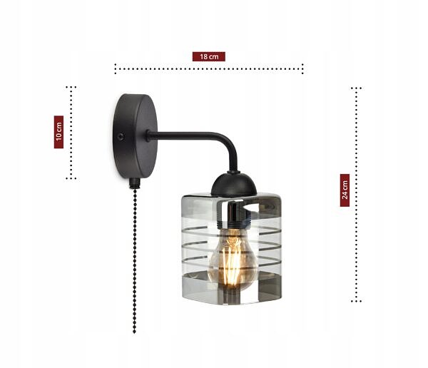 Lampa Ścienna Kinkiet z włącznikiem Szklany klosz - obrazek 3