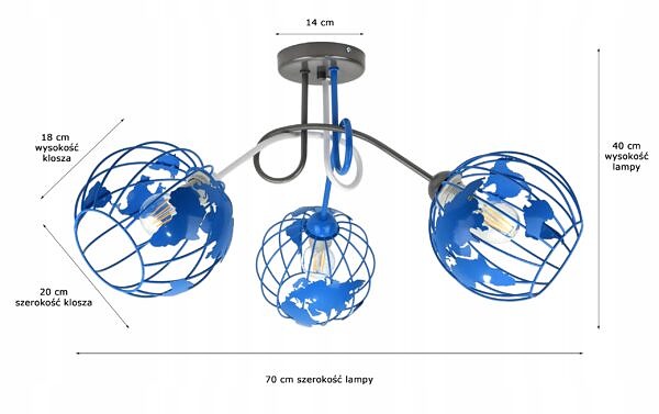 Lampa sufitowa plafon żyrandol Kula ziemska Globus nowoczesna Loft dzieci - obrazek 5