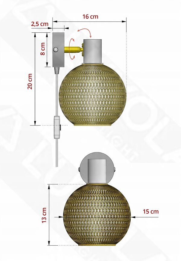Lampa Ścienna Kinkiet Gold Globe Biała 488-KWP E27 z włącznikiem i wtyczką - obrazek 8