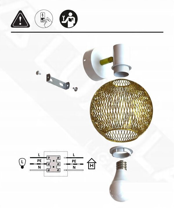 Lampa Ścienna Kinkiet Gold Globe Biała 488-K1 E27 Ruchoma Złota - obrazek 9