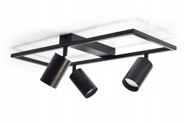 Lampa Sufitowa Natynkowa 3xGU10 LED Spot Czarna Ruchoma Reflektor Ramka - obrazek 2