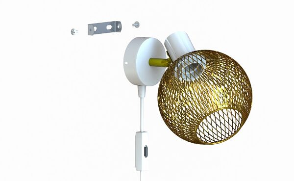 Lampa Ścienna Kinkiet Gold Globe Biała 488-KWP E27 z włącznikiem i wtyczką - obrazek 7