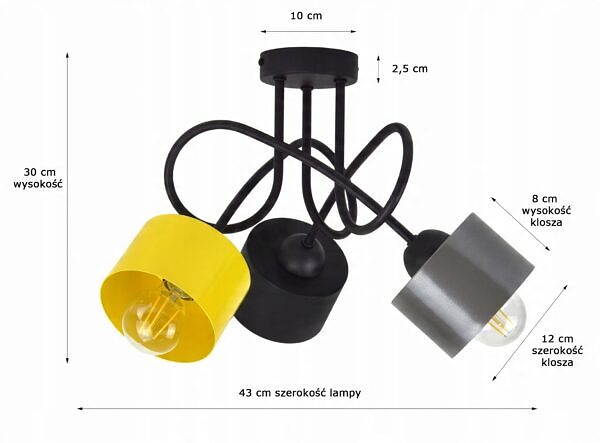 Lampa żyrandol sufitowa do pokoju dla dzieci młodzieży loft kolorowa E27 - obrazek 3