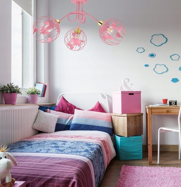 Lampa żyrandol dla dziewczynki Globus różowa Loft Młodzieżowa Nowoczesna - obrazek 5