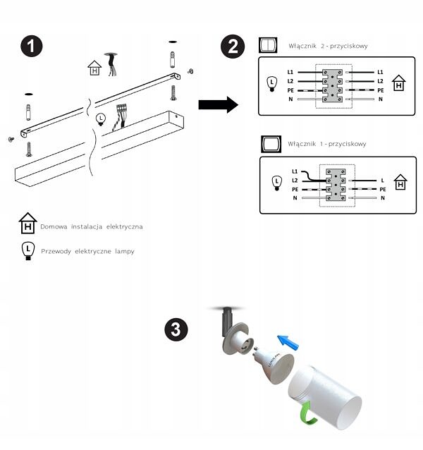 Lampa Sufitowa Natynkowa 2xGU10 LED Spot Czarna Ruchoma Reflektor Ramka - obrazek 2