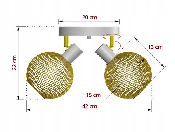 Lampa Sufitowa Żyrandol Plafon Gold Globe 488-EG2 LED 2xE27 LED Ruchome - obrazek 12