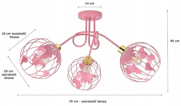 Lampa żyrandol dla dziewczynki Globus różowa Loft Młodzieżowa Nowoczesna - obrazek 2