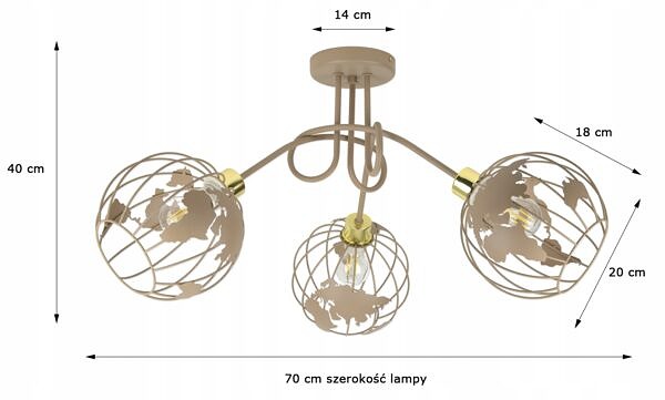 Lampa żyrandol dla dzieci Globus kula ziemska Loft Beżowa ECRU kremowa - obrazek 2
