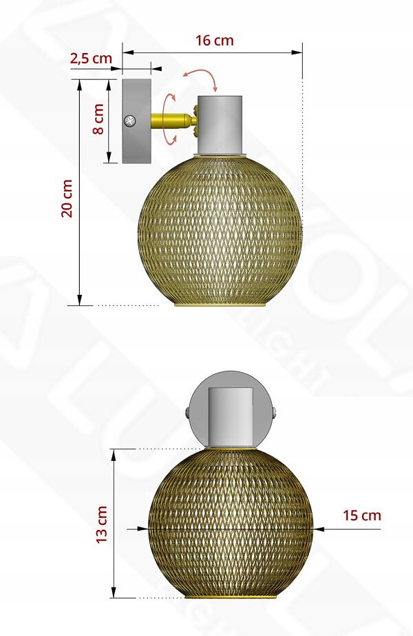 Lampa Ścienna Kinkiet Gold Globe Biała 488-K1 E27 Ruchoma Złota - obrazek 10