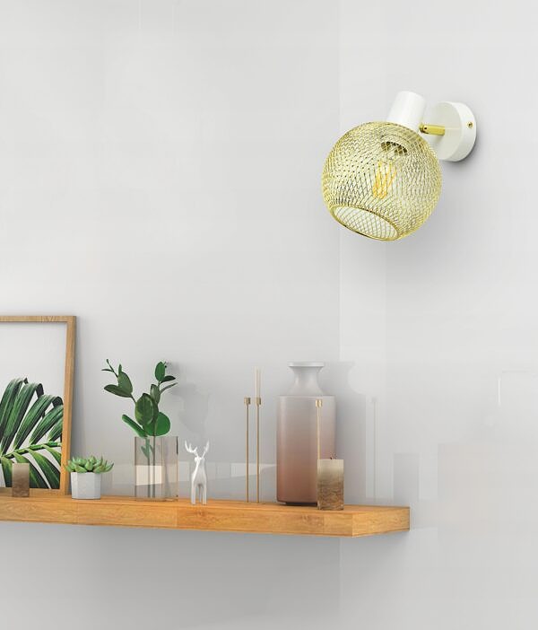 Lampa Ścienna Kinkiet Gold Globe Biała 488-K1 E27 Ruchoma Złota - obrazek 6